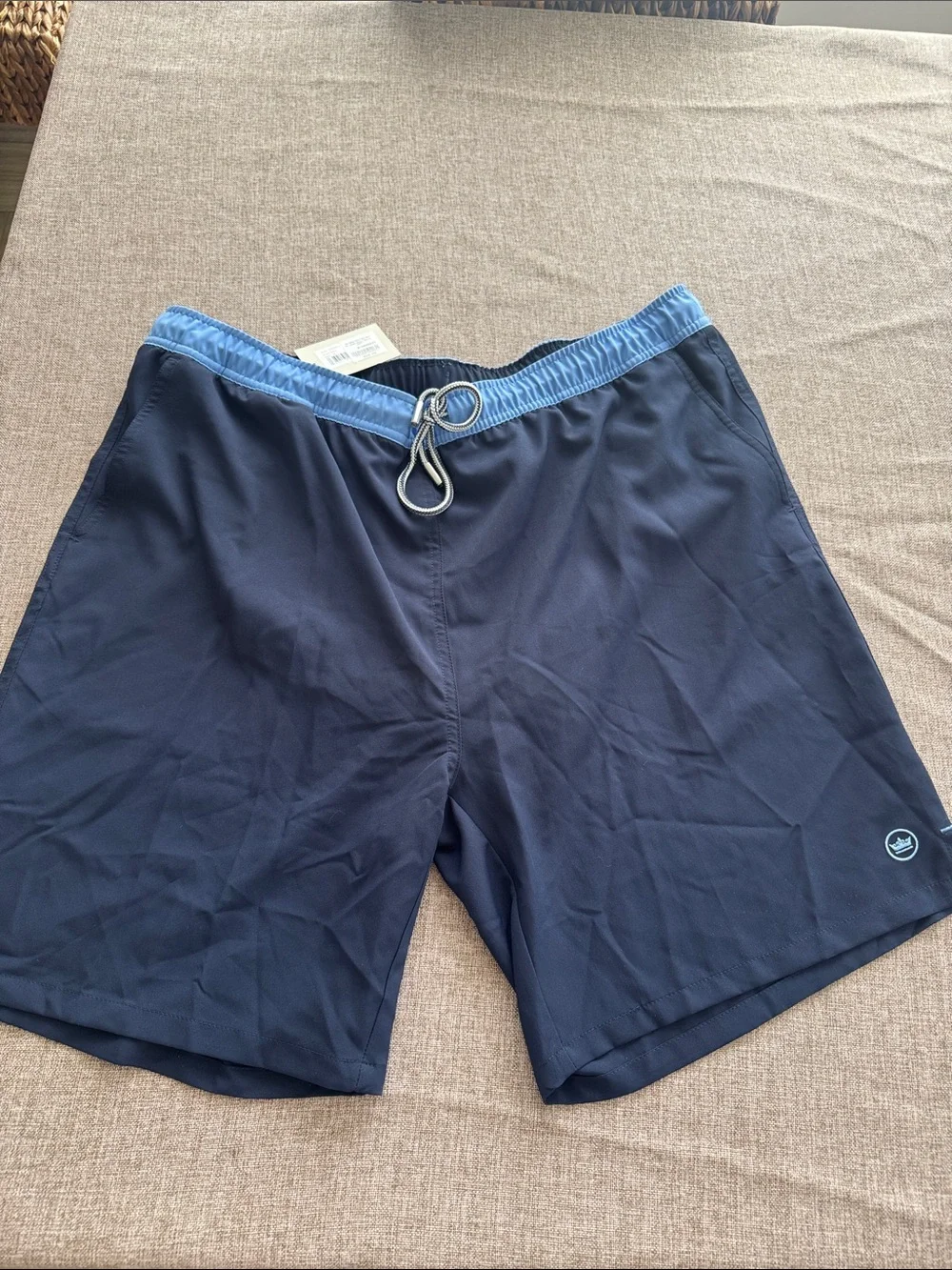 NWT Peter Millar Navy Swim Trunks with Light Blue Waistband